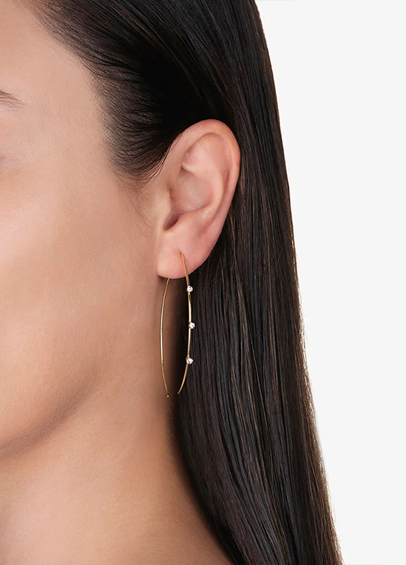 葉片造型鑽石點綴耳環-金